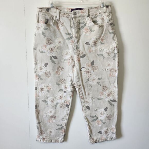 Gloria Vanderbilt Denim - Gloria Vanderbilt Amanda Capri Jeans Floral Beige Stretch Denim Womens 8